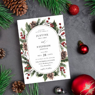 Christmas Berries & Pine Wedding Invitation