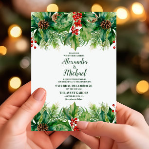 Christmas Berries & Pine Wedding Invitation