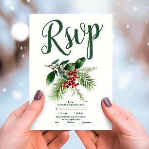 Christmas Berries & Pine Wedding RSVP Card