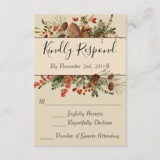 Christmas Berries RSVP Card with Green Back