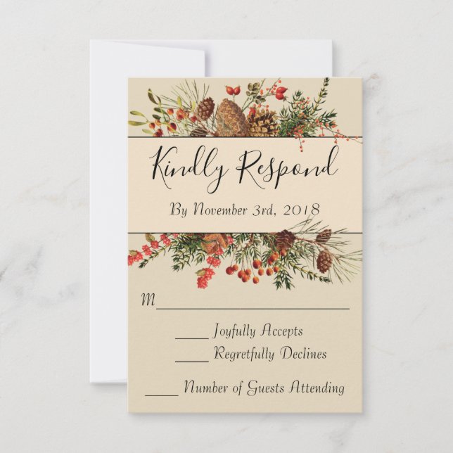 Christmas Berries RSVP Card with Green Back (Front)