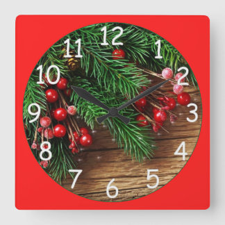 Christmas Berries Square Wall Clock
