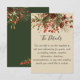 Christmas Berries Wedding Details Card with Green