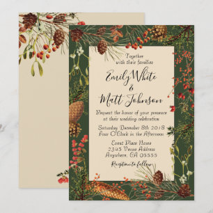 Christmas Berries Wedding Invitation in Green