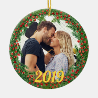 Christmas Berries Wreath Custom Photo Ceramic Ornament