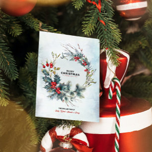 Christmas Berries Wreath Merry Christmas Typograph Invitation