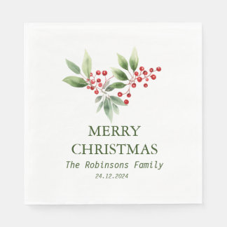 Christmas Berry Branch Watercolor Napkin