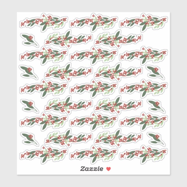 Christmas Berry Green Red Gift Vinyl Stickers (Sheet)