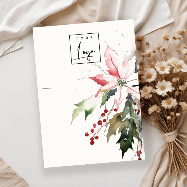 Christmas Berry Poinsettia Foliage Necklace Logo Business Card (Creator Uploaded)