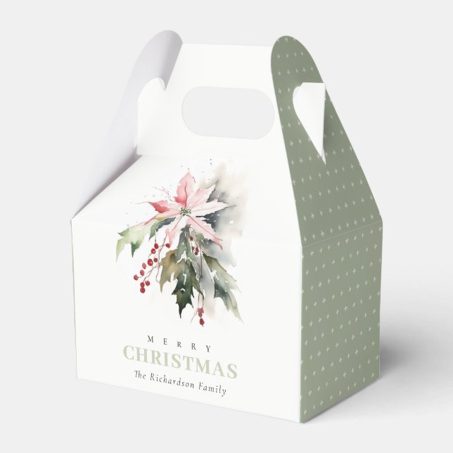 Christmas Berry Poinsettia Foliage Watercolor Favour Box (Front Side)