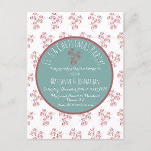 Christmas Berry Red Sprigs Christmas Party   Postcard