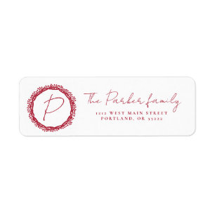 Christmas berry wreath monogram design label return address label