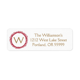 Christmas berry wreath monogram label return address label