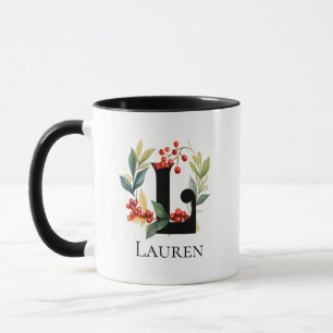 Christmas Berry Wreath Monogram Letter L Mug
