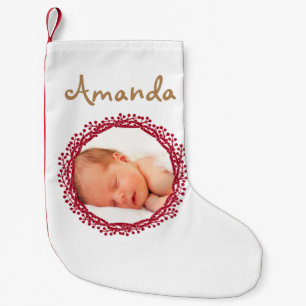 Christmas berry wreath photo stocking