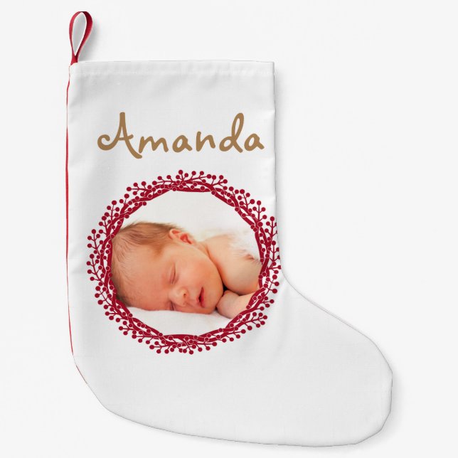 Christmas berry wreath photo stocking (Front)