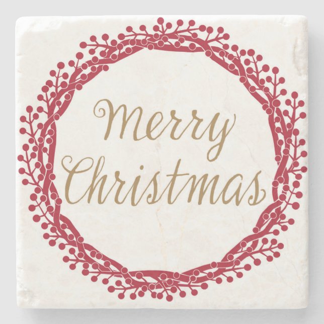 Christmas berry wreath stone coaster (Front)