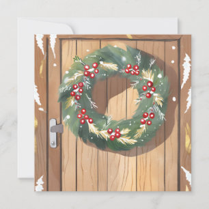 Christmas Berry Wreath   Watercolor Rustic Merry Holiday Card