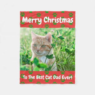Christmas Best Cat Dad Ever Custom Pet Photo Fleece Blanket