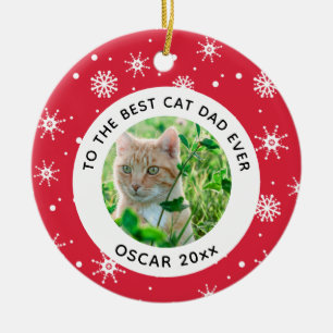 Christmas Best Cat Dad Ever Pet Photo Ceramic Ornament