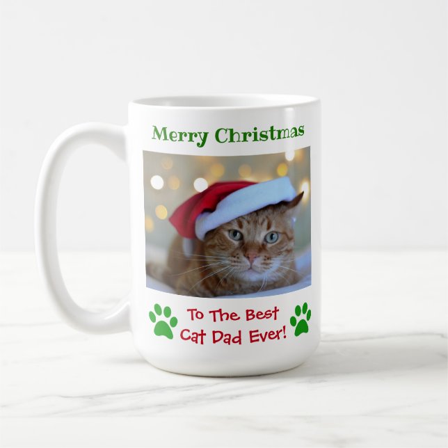 Christmas Best Cat Dad Ever Pet Photo Coffee Mug (Left)