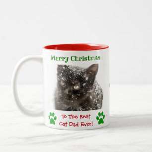 Christmas Best Cat Dad Ever Pet Photo Two-Tone Coffee Mug