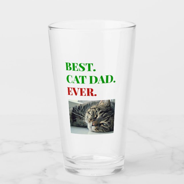 Christmas Best Cat Dad Ever Photo Beer Pint Glass (Front)