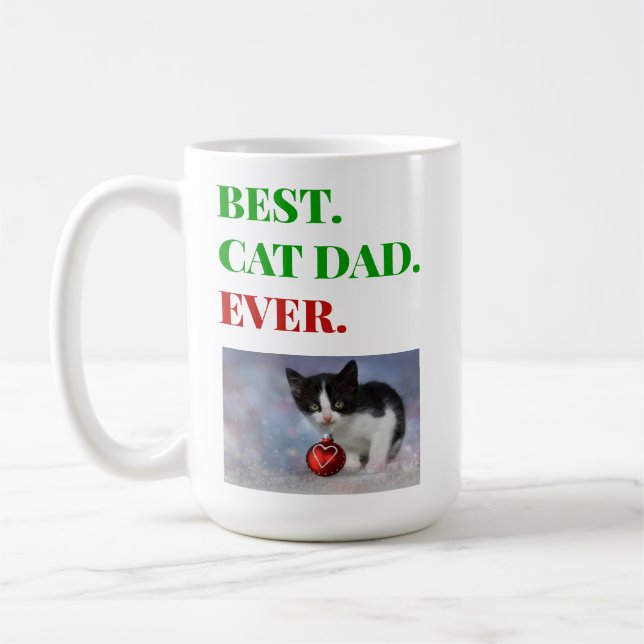 Christmas Best Cat Dad Ever Photo Coffee Mug (Left)