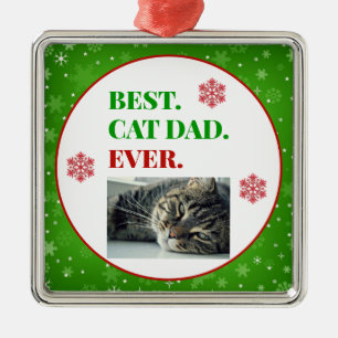 Christmas Best Cat Dad Ever Photo Metal Ornament