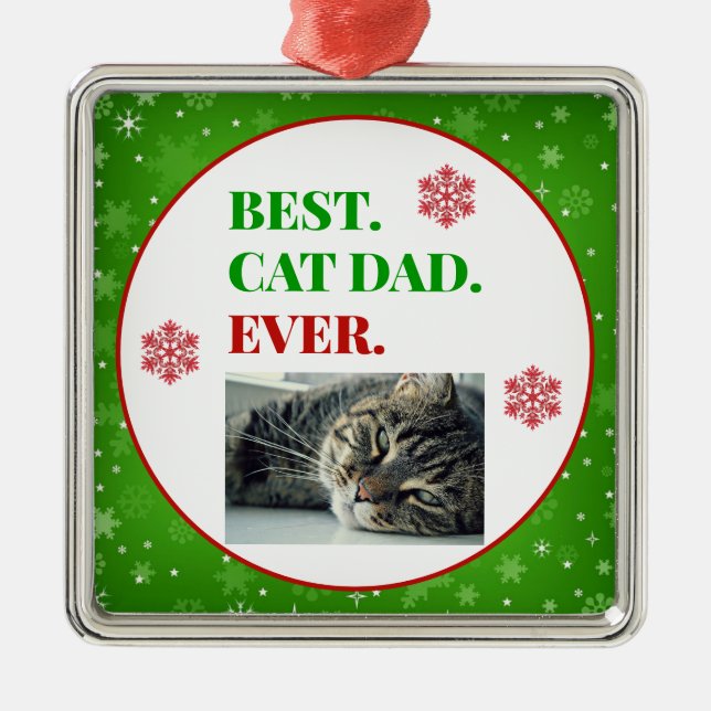 Christmas Best Cat Dad Ever Photo Metal Ornament (Front)