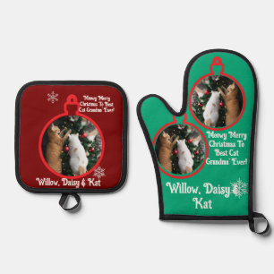 Christmas Best Cat Grandma' Oven Mitt & Pot Holder Set
