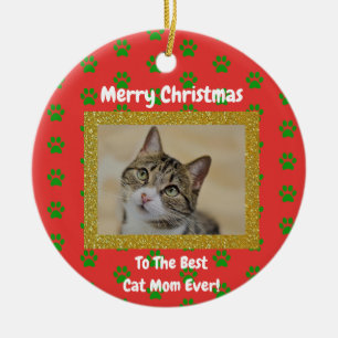 Christmas Best Cat Mum Ever Custom Pet Photo Ceramic Ornament