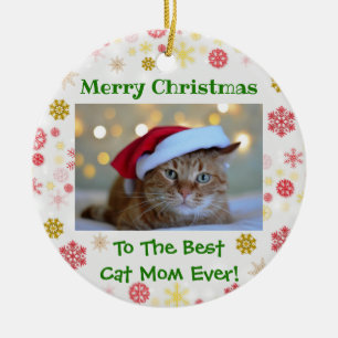 Christmas Best Cat Mum Ever Pet Photo Ceramic Ornament