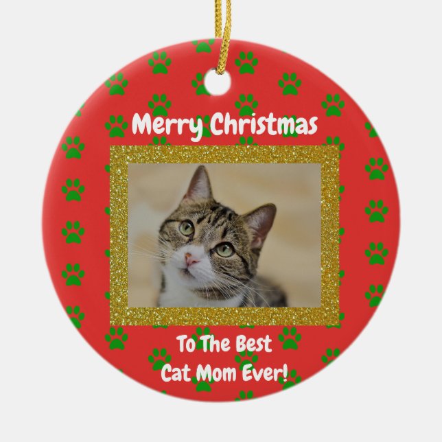 Christmas Best Cat Mum Ever Pet Photo Ceramic Ornament (Front)