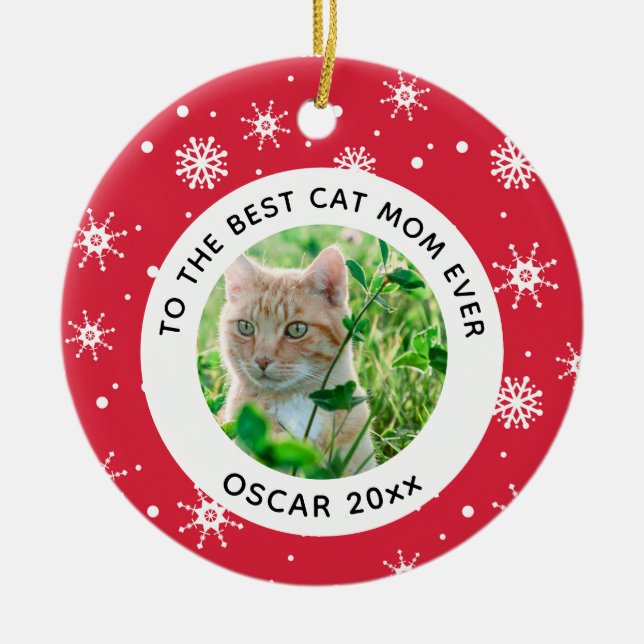Christmas Best Cat Mum Ever Pet Photo Ceramic Ornament (Front)