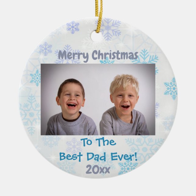 Christmas Best Dad Ever Kids Photo Year Ceramic Ornament (Front)