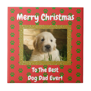 Christmas Best Dog Dad Ever Custom Pet Photo Ceramic Tile