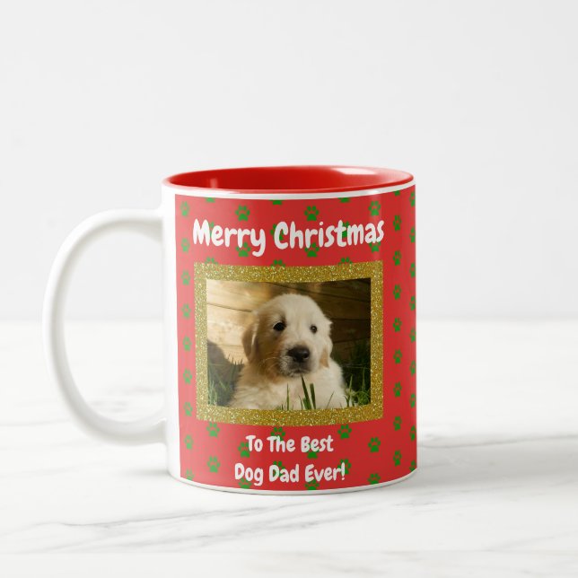 Christmas Best Dog Dad Ever Pet Photo Two-Tone Coffee Mug (Left)