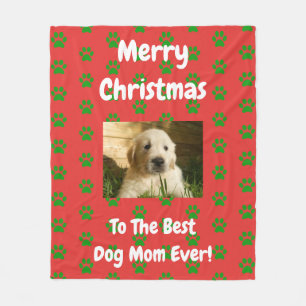 Christmas Best Dog Mum Ever Pet Custom Photo Fleece Blanket