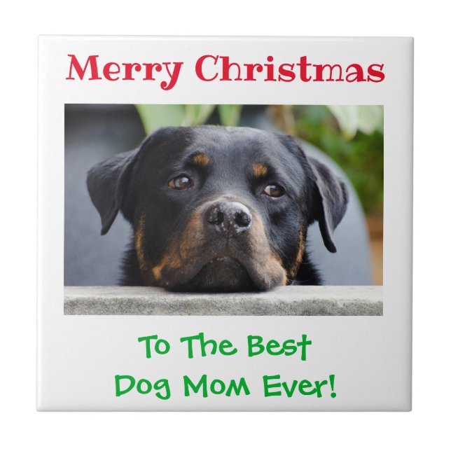 Christmas Best Dog Mum Ever Pet Photo Ceramic Tile (Front)