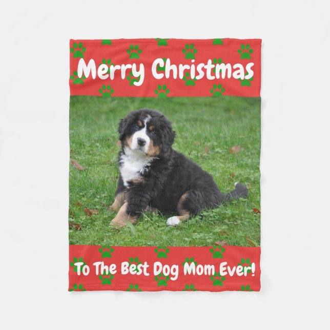 Christmas Best Dog Mum Ever Pet Photo Fleece Blanket (Front)