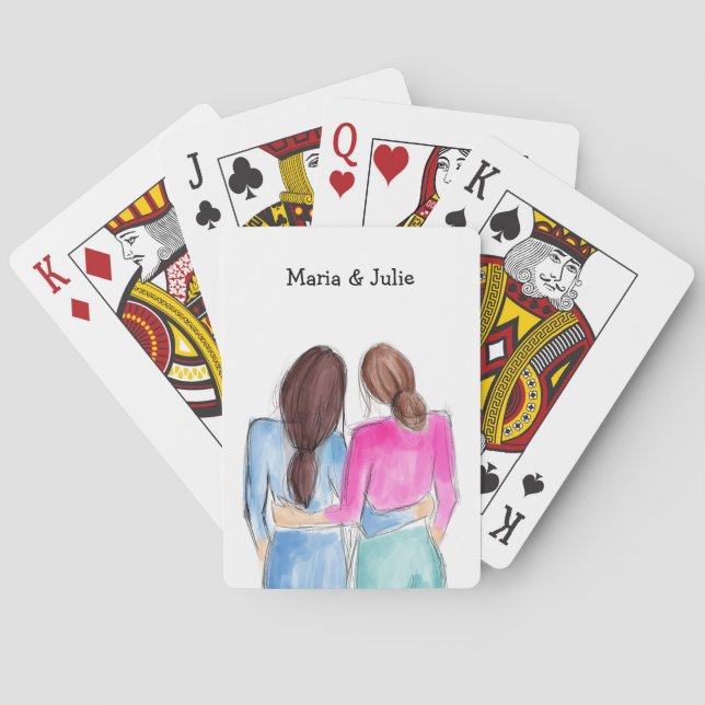 Christmas Best Friend Gift Two brunette girls Playing Cards (Back)