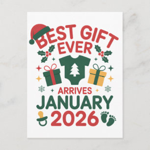 Christmas Best Gift Arrives January 2026 Couples Announcement Postcard