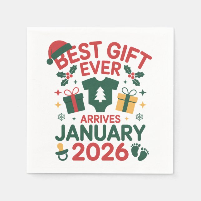 Christmas Best Gift Arrives January 2026 Couples Napkin (Front)