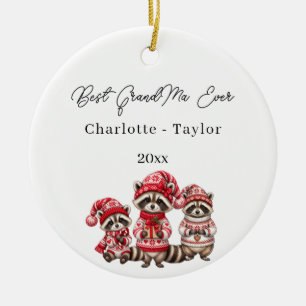 Christmas Best GrandMa Raccoons Kids Watercolor Ceramic Ornament