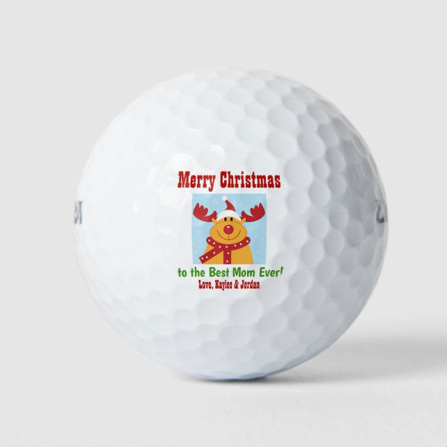 Christmas Best Mum Ever Name Reindeer Golf Balls (Front)