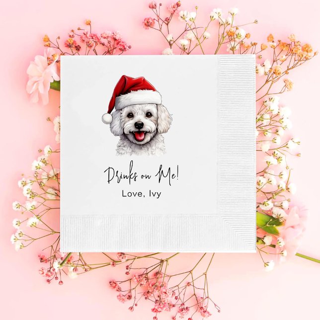 Christmas Bichon Frise Dog Drinks On Me Napkin (Creator Uploaded)