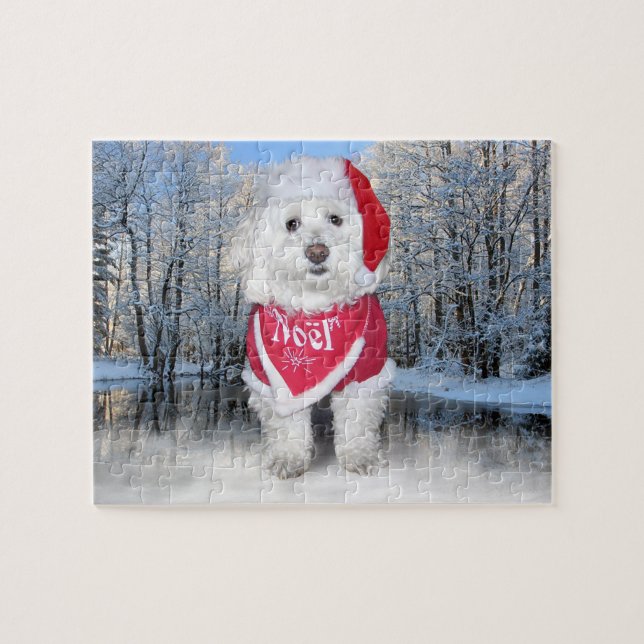 Christmas Bichon Frise Dog Jigsaw Puzzle (Horizontal)