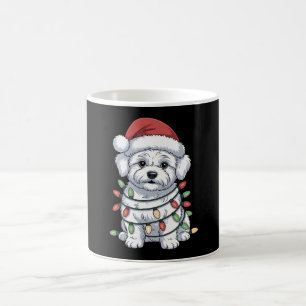 Christmas Bichon Frise Dog Santa Hat Xmas Lights Coffee Mug