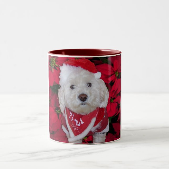 Christmas Bichon Frise Dog Two-Tone Coffee Mug (Center)